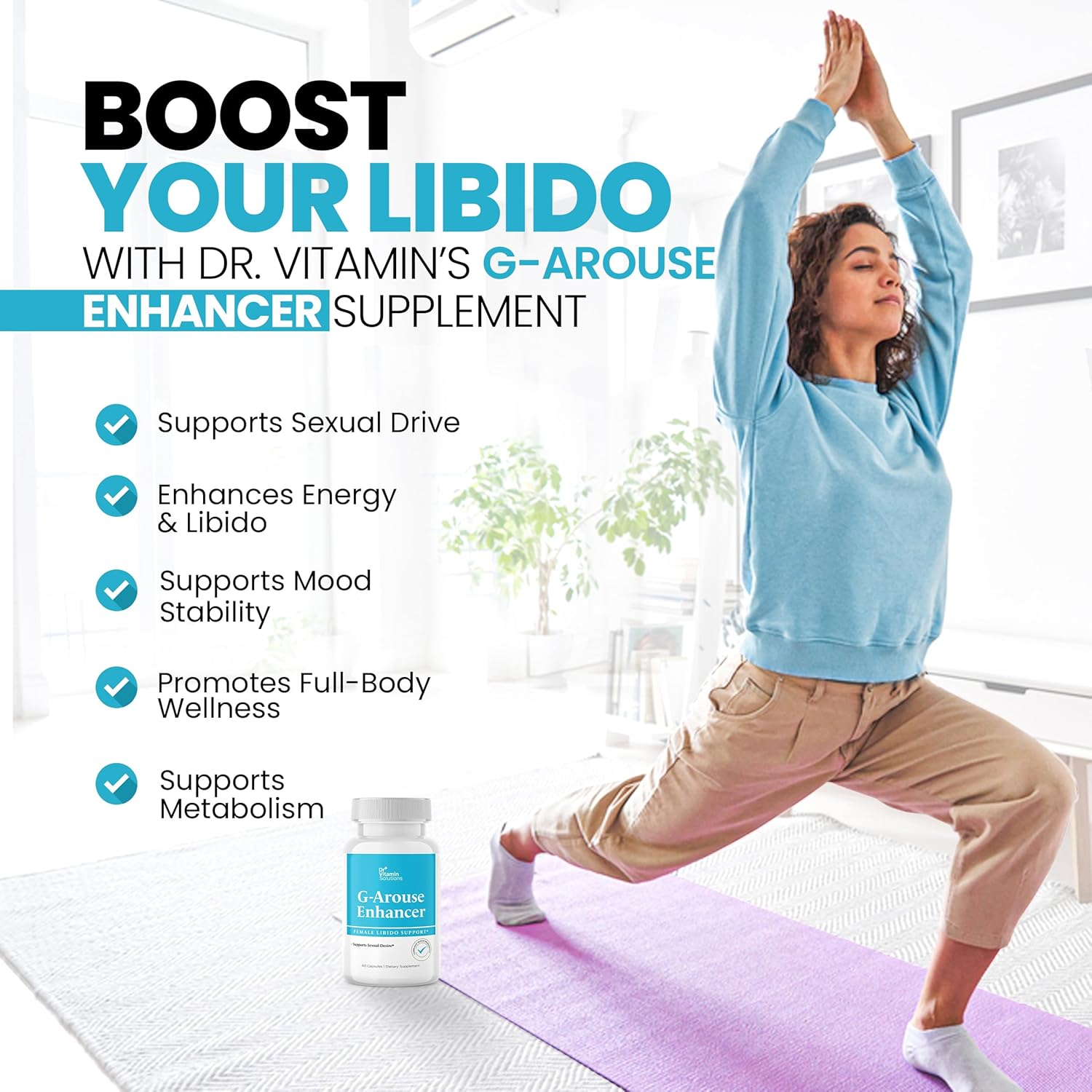 Dr. Vitamin Solutions G-Arouse Enhancer for Women | Libido Booster with Horny Goat Weed, Maca, Tongkat Ali & Tribulus | Energy Boosting Formula, 60 Capsules