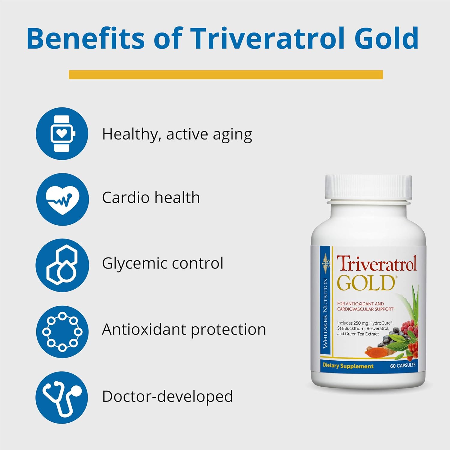 Dr. Whitaker Triveratrol Gold Supplement for Healthy Aging with Resveratrol & Antioxidants - 60 Capsules