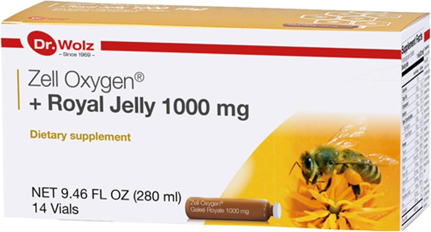 Dr. Wolz Zell Oxygen + Royal Jelly 1000mg Supplement (14 Vials) - Energy Booster with Vitamin B, Biotin for Healthy Skin