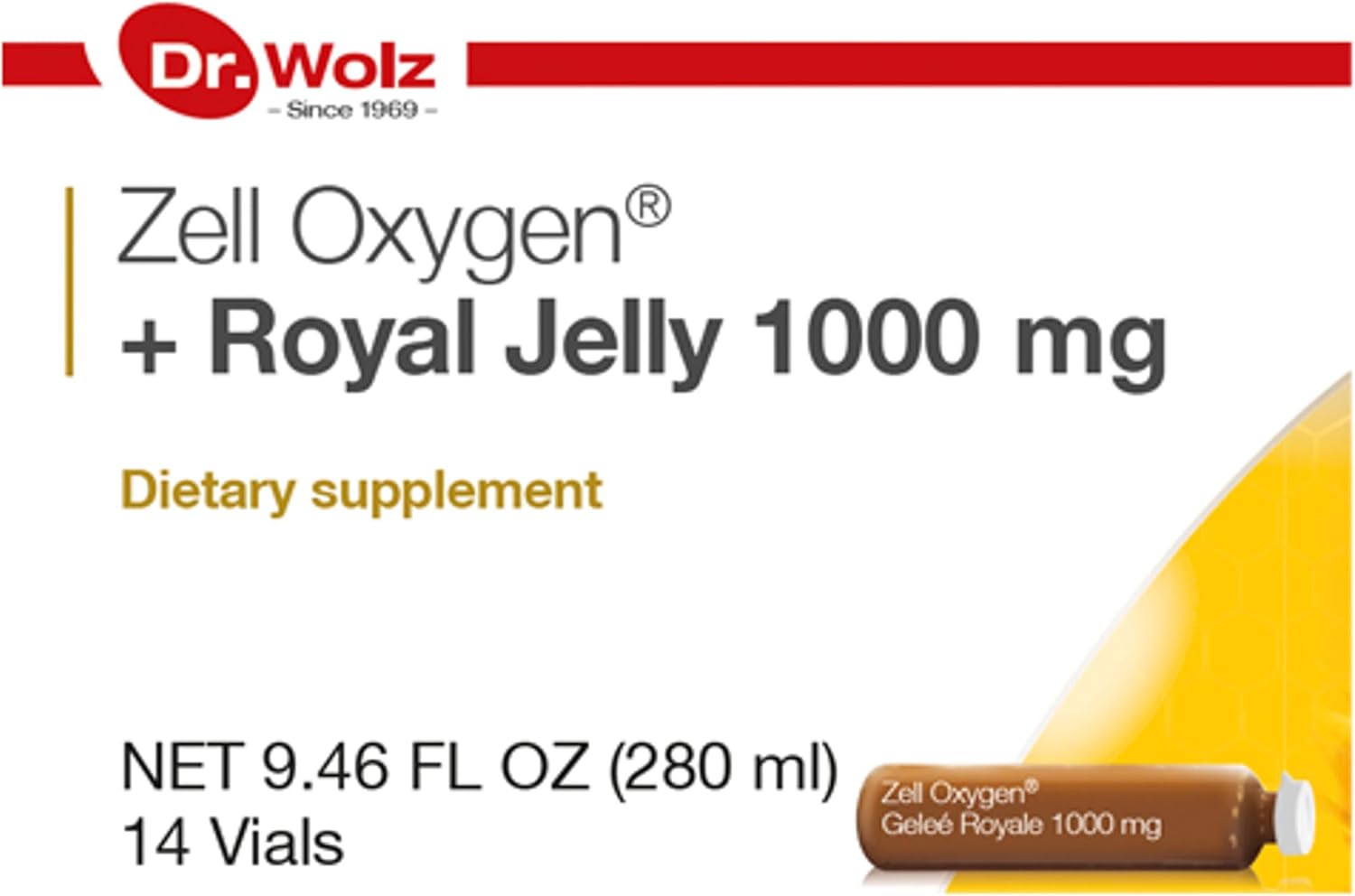 Dr. Wolz Zell Oxygen + Royal Jelly 1000mg Supplement (14 Vials) - Energy Booster with Vitamin B, Biotin for Healthy Skin