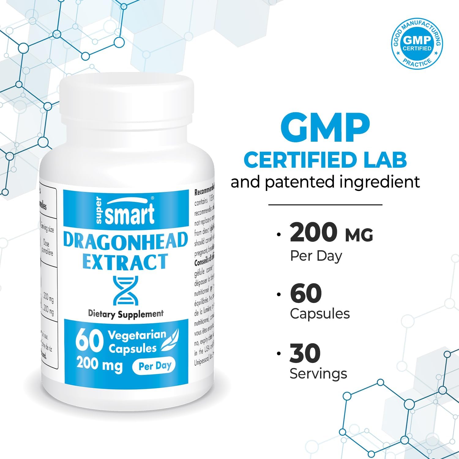 DracoBelle Dragonhead Supplement - 200mg Dragonhead Extract Daily - Patented Formula - Non-GMO, Gluten Free - 60 Capsules