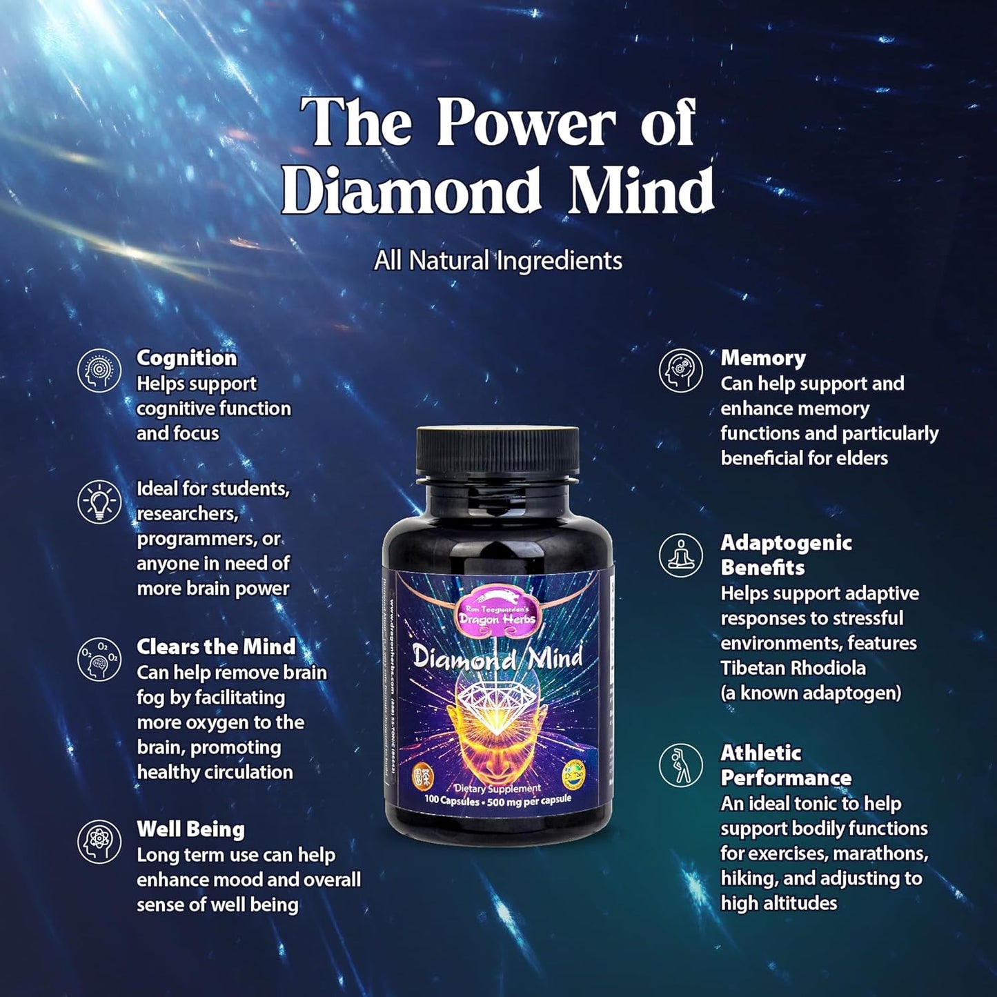 Dragon Herbs Diamond Mind Capsules - 500mg - 100 Count by Ron Teeguarden