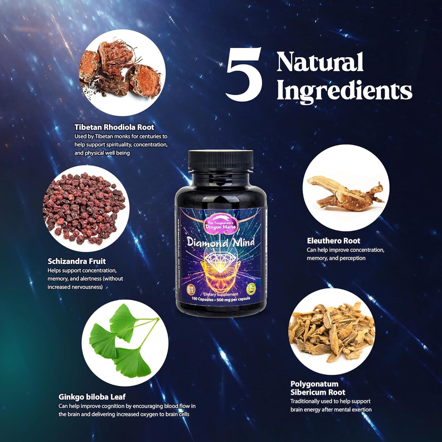 Dragon Herbs Diamond Mind Capsules - 500mg - 100 Count by Ron Teeguarden