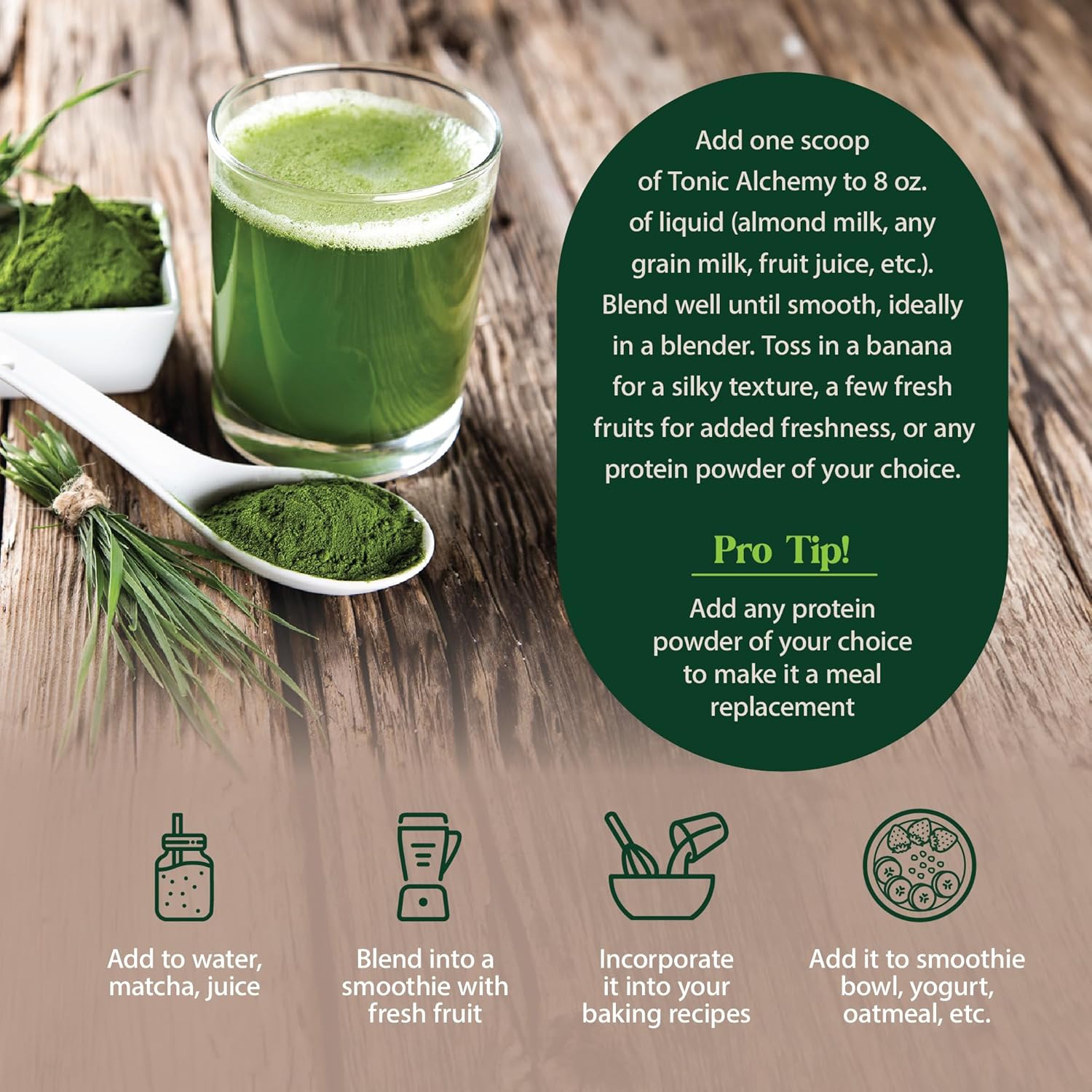 Dragon Herbs Tonic Alchemy Superfood Greens Powder - 91 Ingredients including Ashwagandha, Mushrooms, Probiotics - 30 Servings