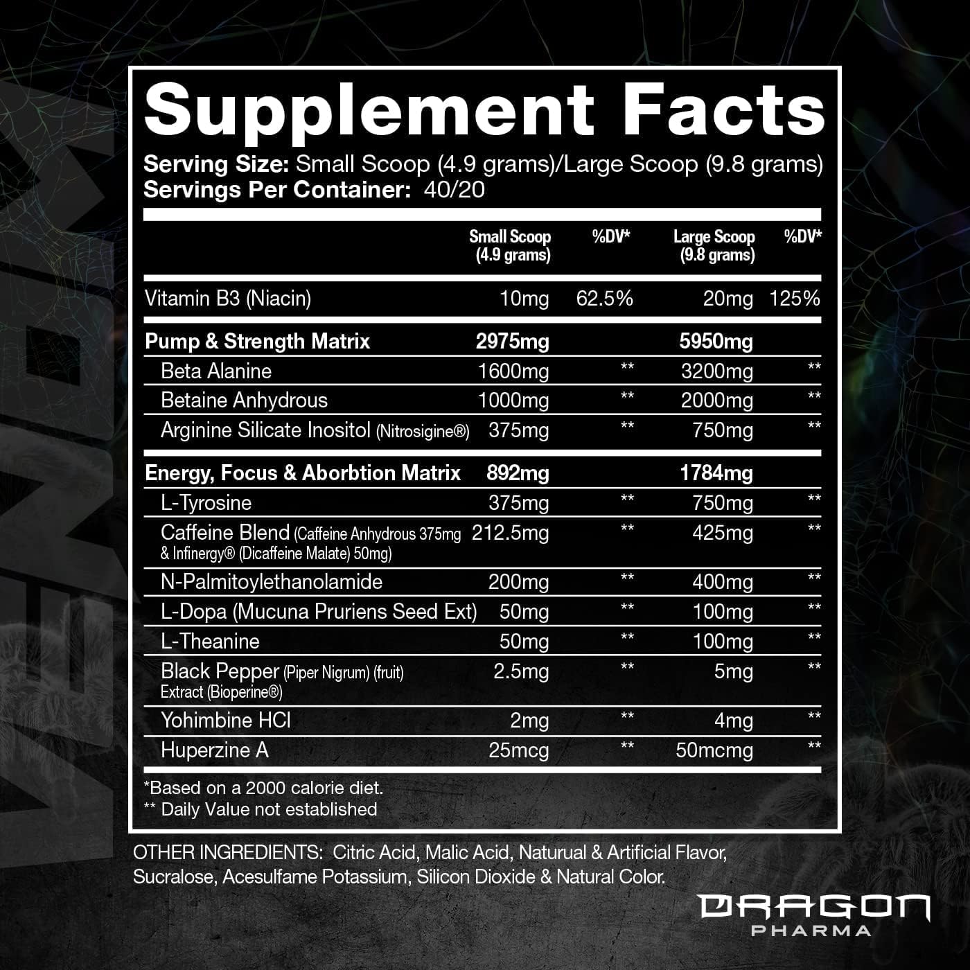 DRAGON PHARMA Venom Extreme Potency Pre-Workout Supplement for Laser Focus and Energy Boost, Enhanced Vasodilation and Endurance - Passion Fruit Flavor - 40 Servings