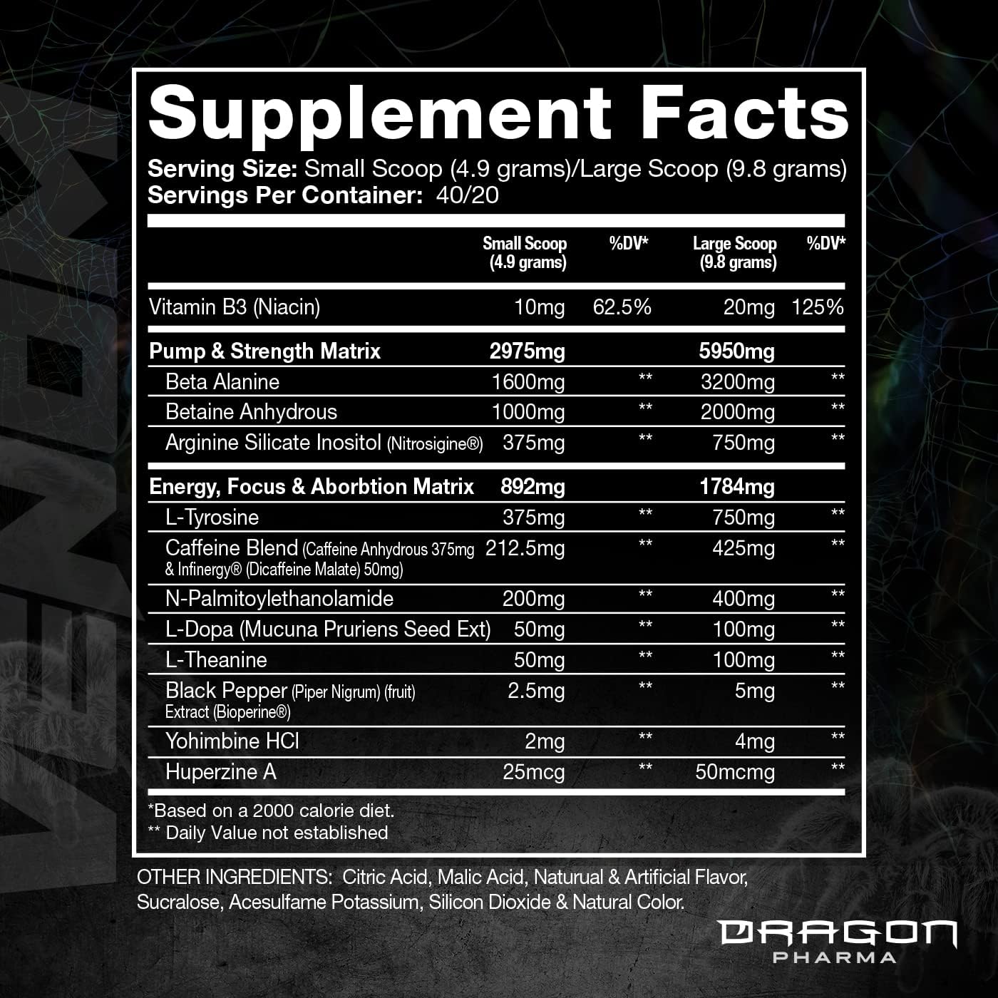 Dragon Pharma Venom Extreme Potency Pre-Workout Supplement with Laser Focus and Energy Boost - Enhance Vasodilation and Endurance with Proven Ingredients - 40 Servings, White Dragon