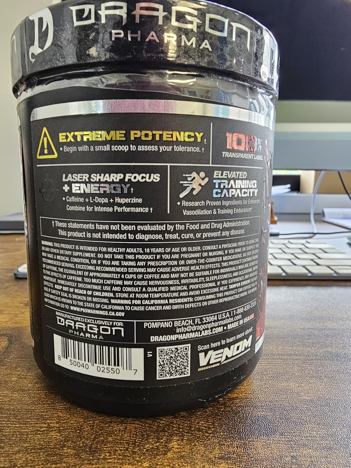Dragon Pharma Venom Extreme Pre-Workout Supplement - Boost Energy, Focus, and Performance with Proven Ingredients for Vasodilation and Endurance - 40 Servings