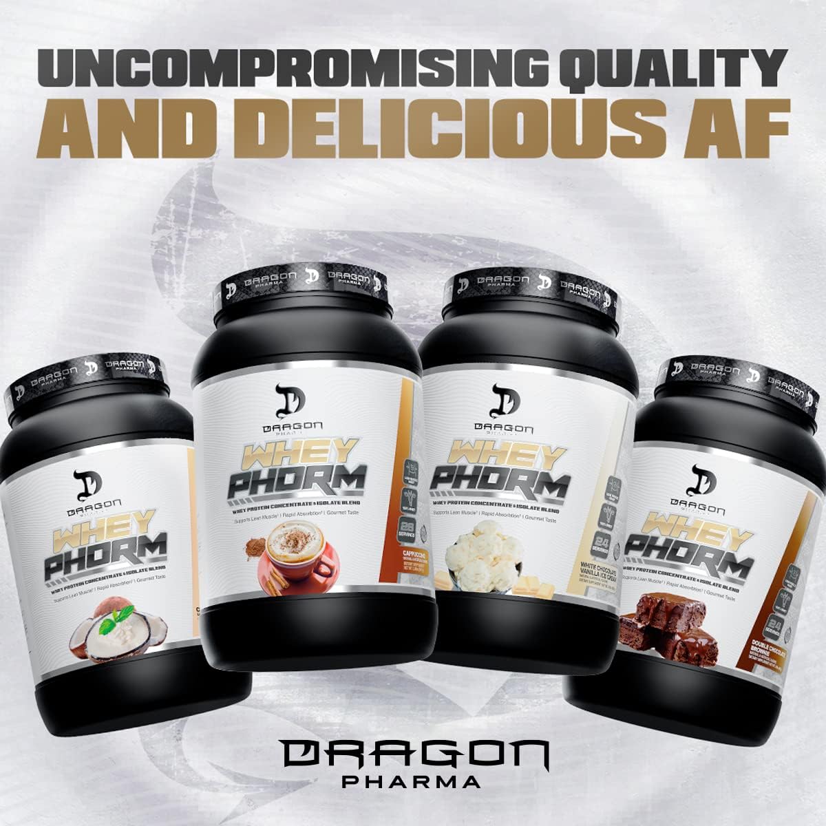 Dragon Pharma Whey Protein Blend: Fast Absorption, Gluten Free, 100% Whey Protein, WheyPhorm, Maximize Recovery, Cappuccino Flavor - 26 Servings, 25g Protein