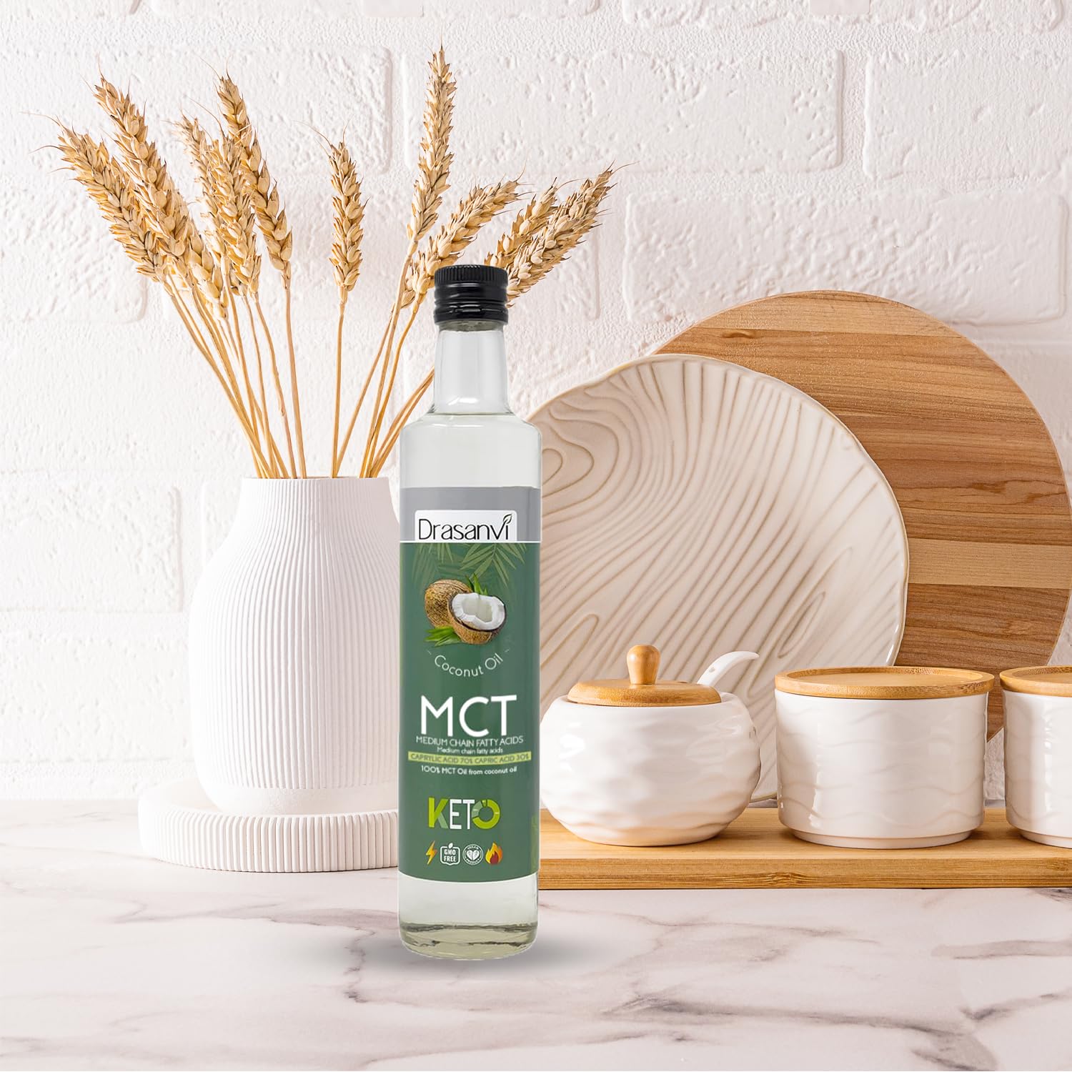 DRASANVI Coconut Oil MCT 500ml - Keto Dietary Supplement - Natural Fatty Acids - Eco Friendly for Food & Drink
