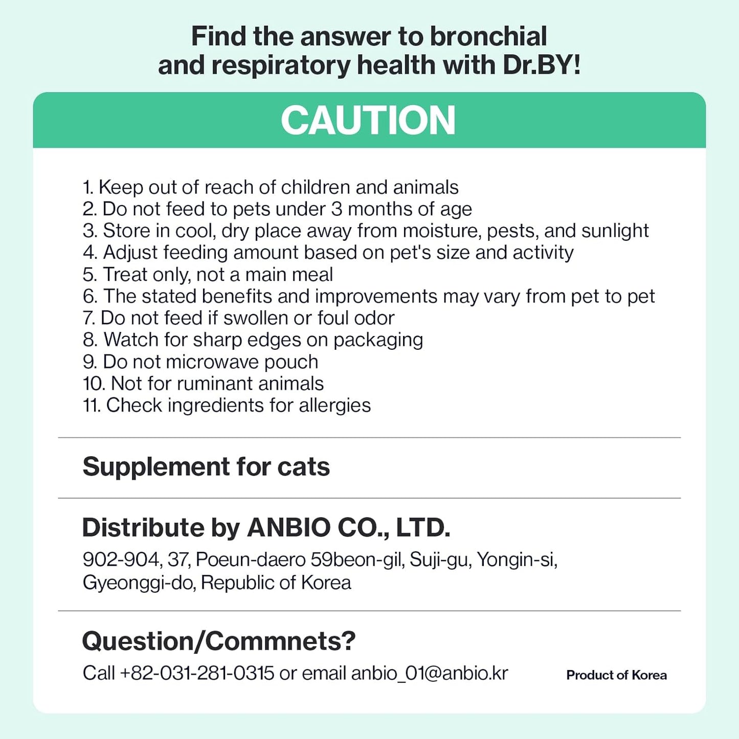 Dr.by Cat Breath Bronchial Supplements for Cat Sneezing, Asthma, Cold, and Cough Relief - Supports Respiratory Function and Immune Health - 30 Individually Packaged Chicken Treats