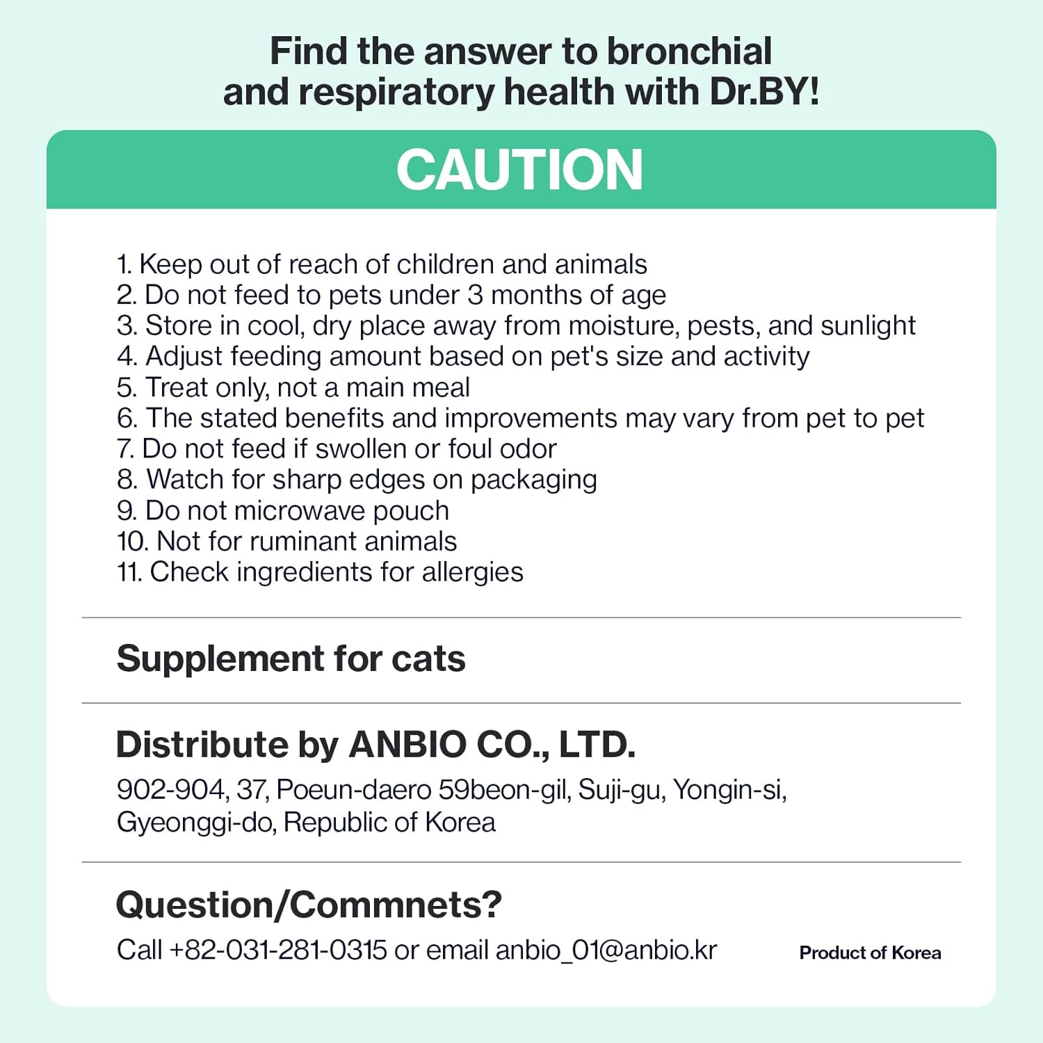 Dr.by Cat Breath Bronchial Supplements for Cat Sneezing, Asthma, Cold, and Cough Relief - Supports Respiratory Function and Immune Health - 30 Individually Packaged Chicken Treats