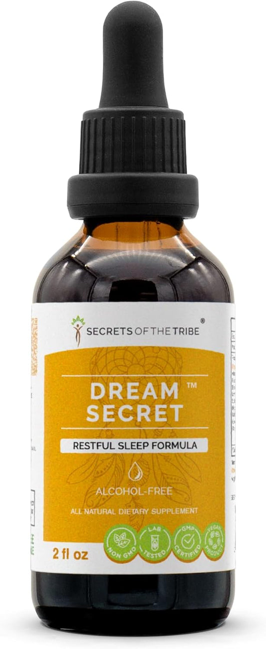 Dream Secret Herbal Supplement Blend Drops - Secrets of the Tribe, Restful Sleep Formula, Alcohol-Free Liquid Extract (2 fl oz)
