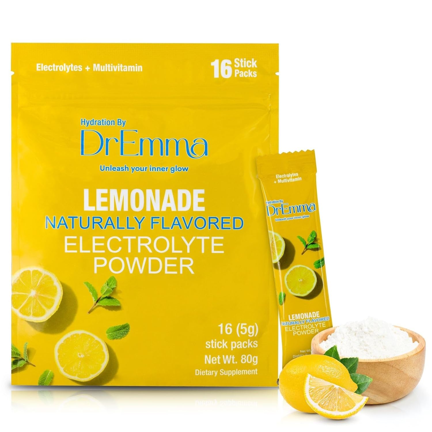 DrEmma Lime-Lemonade Electrolyte Powder Packets - Zero Calorie Energy Drink Mix for Fasting - 16 Hydration Sticks