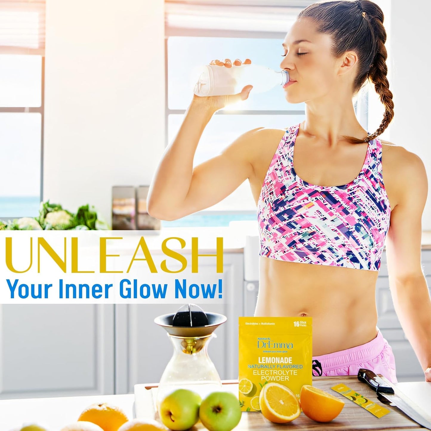 DrEmma Lime-Lemonade Electrolyte Powder Packets - Zero Calorie Energy Drink Mix for Fasting - 16 Hydration Sticks