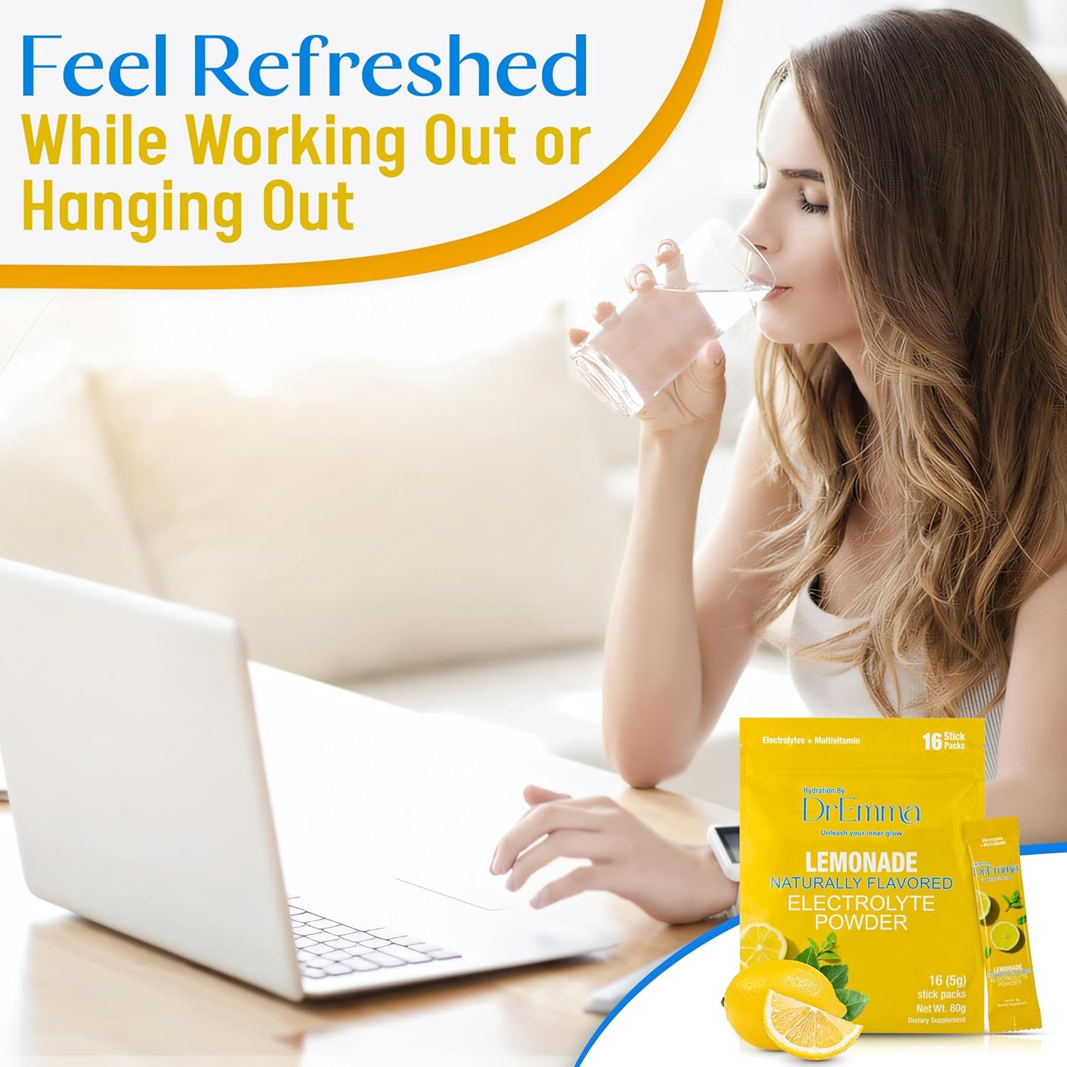 DrEmma Lime-Lemonade Electrolyte Powder Packets - Zero Calorie Energy Drink Mix for Fasting - 16 Hydration Sticks