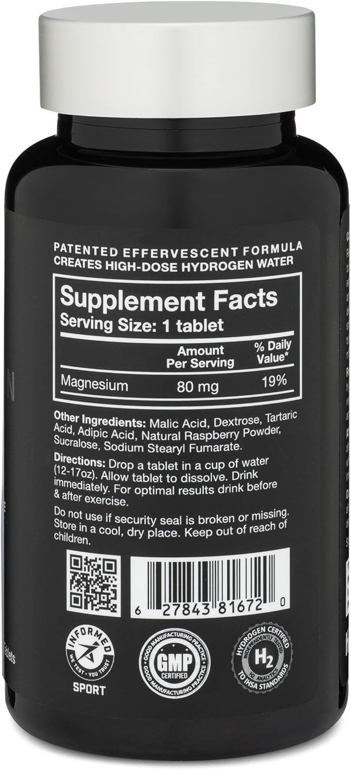 DRINK HRW Rejuvenation Sport Hydrogen Tablets: High Dose & Concentration, Boost Energy, Enhance Recovery, Support Mitochondrial Function - Raspberry Flavor