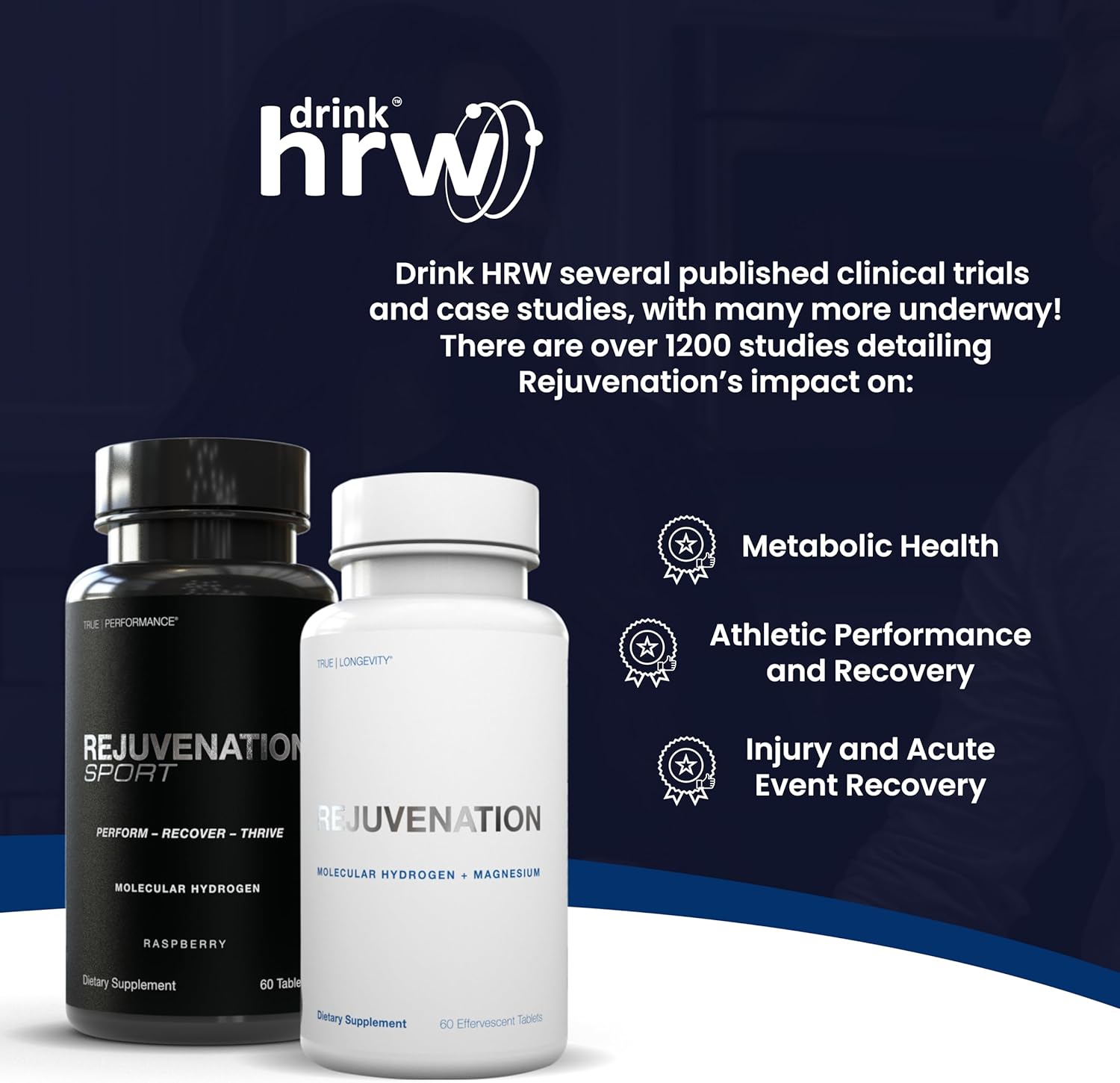 DRINK HRW Rejuvenation Sport Hydrogen Tablets: High Dose & Concentration, Boost Energy, Enhance Recovery, Support Mitochondrial Function - Raspberry Flavor