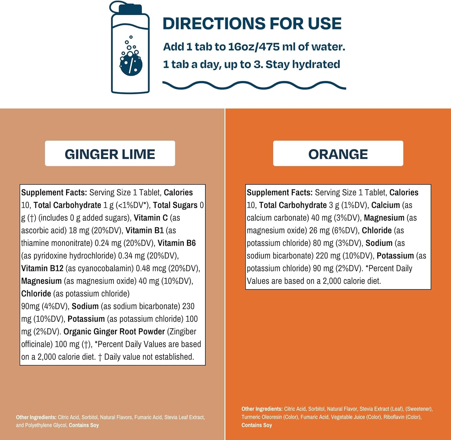 Drinklits Hydration Tablets - Electrolytes & Vitamins in Ginger-Lime and Orange Flavors - 2 Pack (20 Servings)