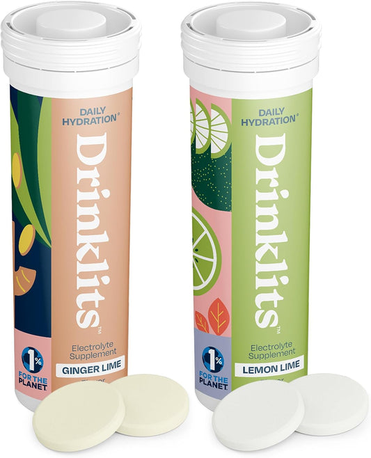 Drinklits Hydration Tablets: Electrolytes & Vitamins, 2 Pack (20 Servings) - Ginger-Lime and Lemon-Lime Varieties