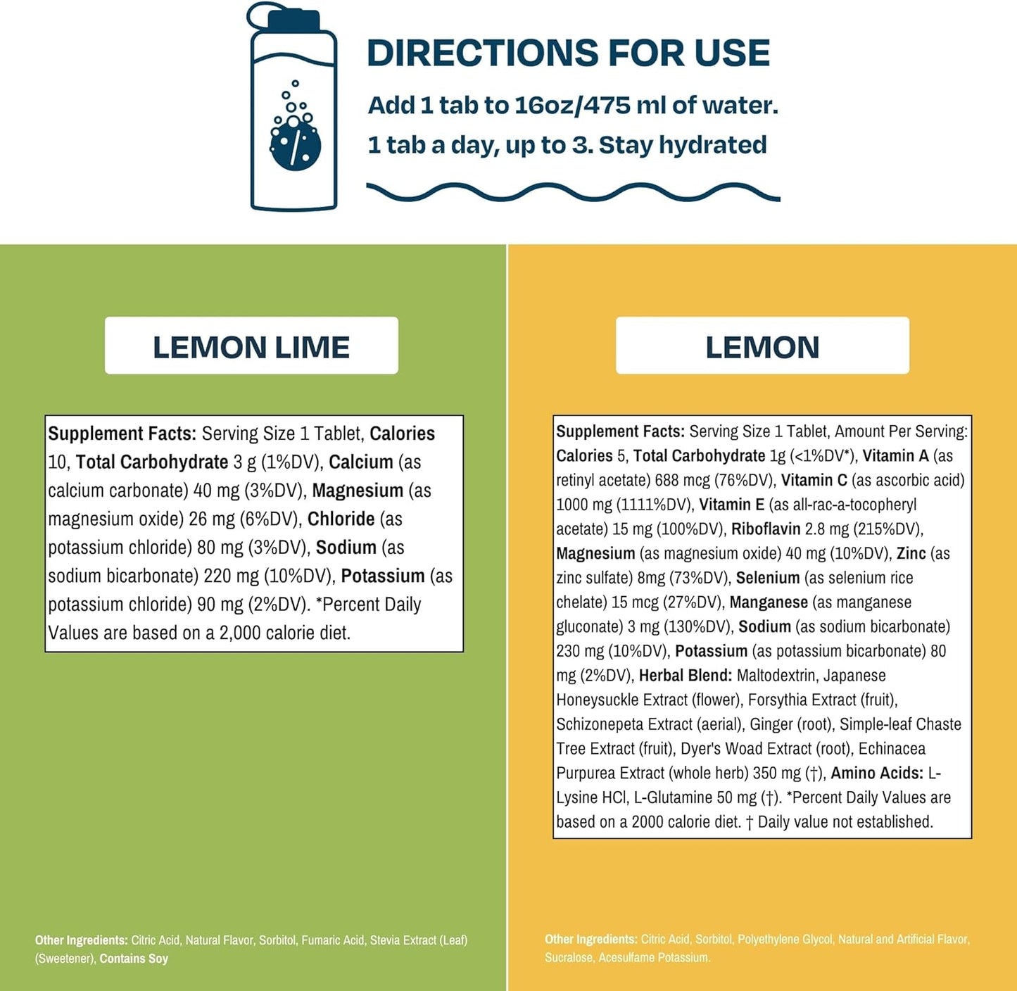 Drinklits Lemon Immunity & Lemon-Lime Hydration Tablets Combo Pack for Electrolytes & Immune Support | 20 Servings