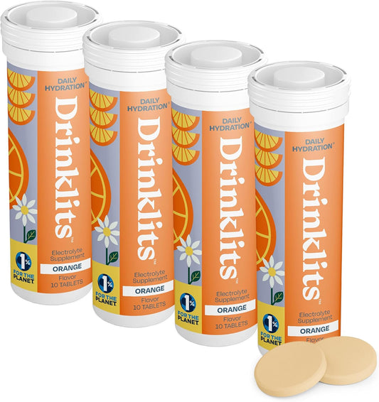 Drinklits Orange Electrolyte Hydration Tablets Bundle - 4 Pack (40 Servings) | Sugar-Free Natural Sports Drink with Great Taste