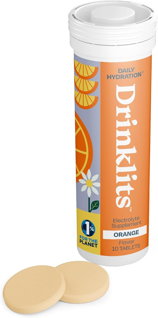Drinklits Orange Electrolyte Tablets - Sugar-Free Hydration Solution - Essential Electrolytes - Convenient Daily Use - 10 Tablets