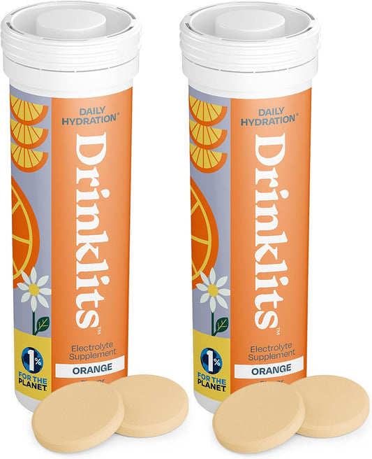 Drinklits Orange Hydration Tablets Bundle - 20 Servings, Electrolyte Drink with 0g Sugar - 10 Tablets Per Tube, Daily Hydration