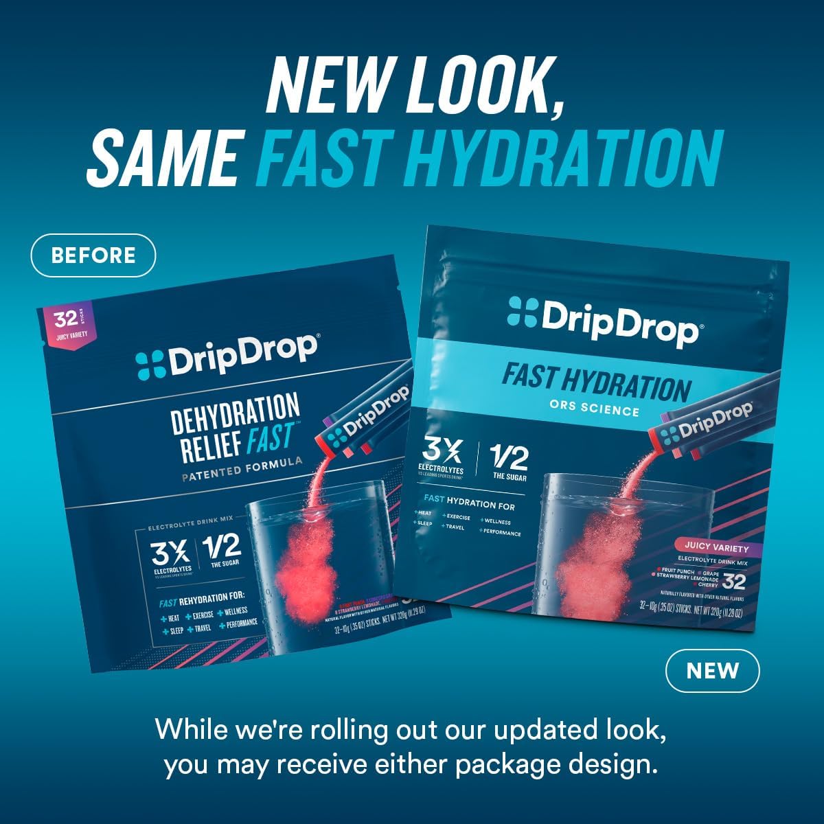 DripDrop Hydration Electrolyte Drink Mix Lemon Lime Single Serve Packets - 32 Sticks, Non-GMO, Gluten Free, Vegan
