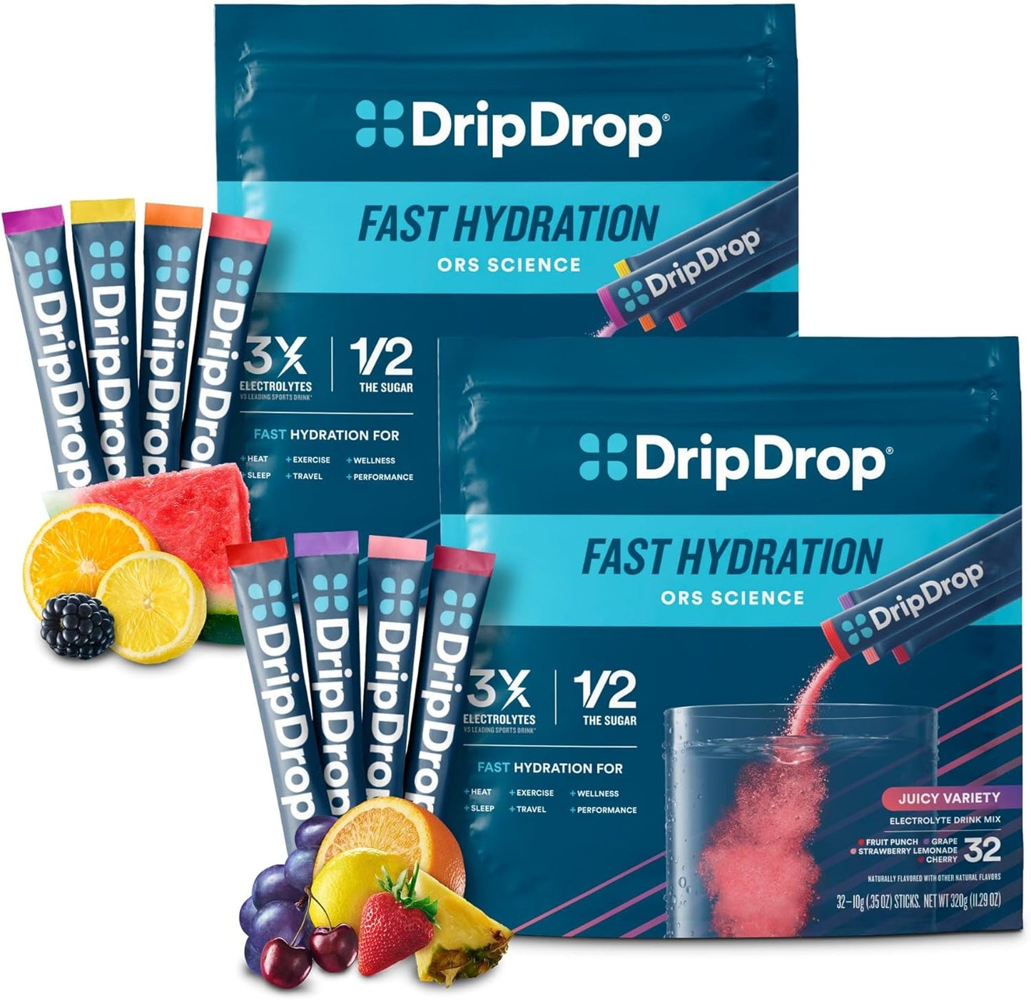 DripDrop Hydration Electrolyte Powder Packets Variety Pack - 64 Count