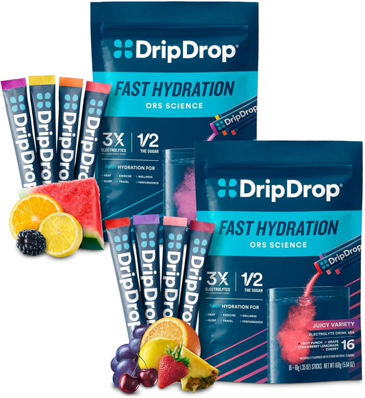 DripDrop Hydration Electrolyte Powder Packets Variety Pack - 32 Count