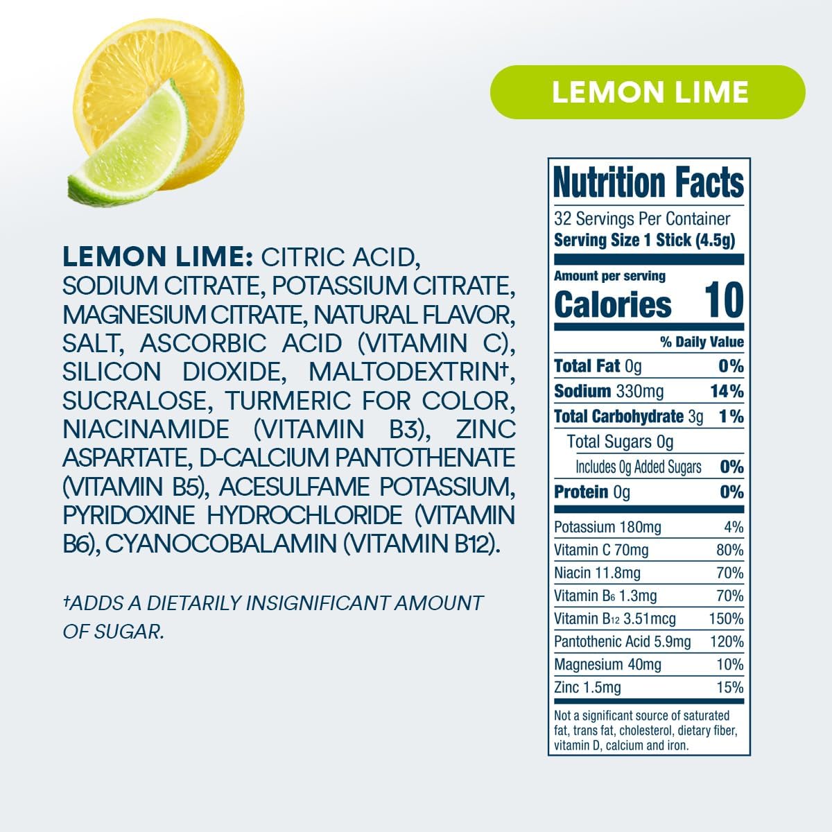 DripDrop Hydration Lemon Lime Electrolyte Drink Mix Packets - Zero Sugar, Non-GMO, Gluten Free, Vegan - 32 Sticks