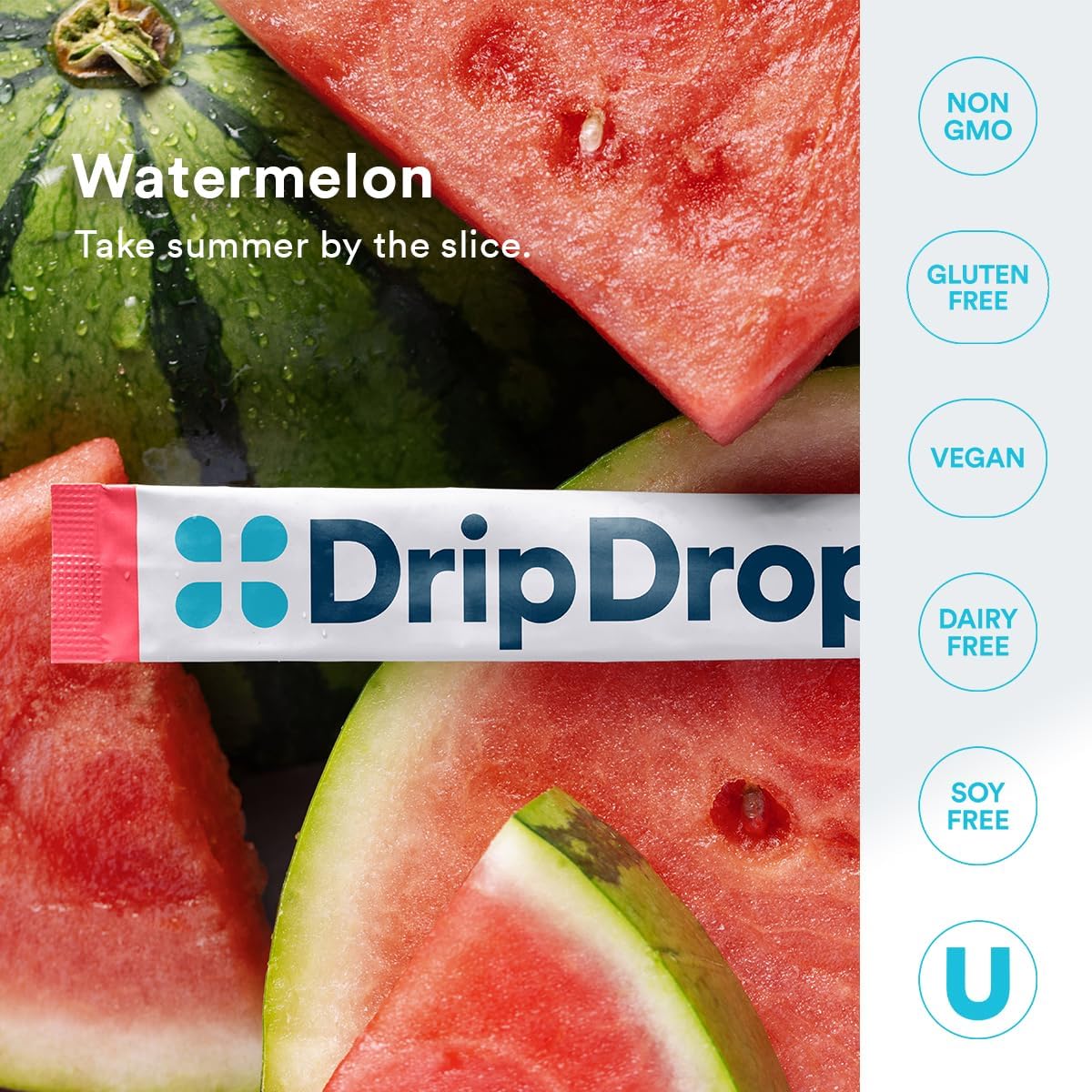 DripDrop Hydration Watermelon Electrolyte Drink Mix Packets - Zero Sugar, Non-GMO, Vegan - 32 Sticks