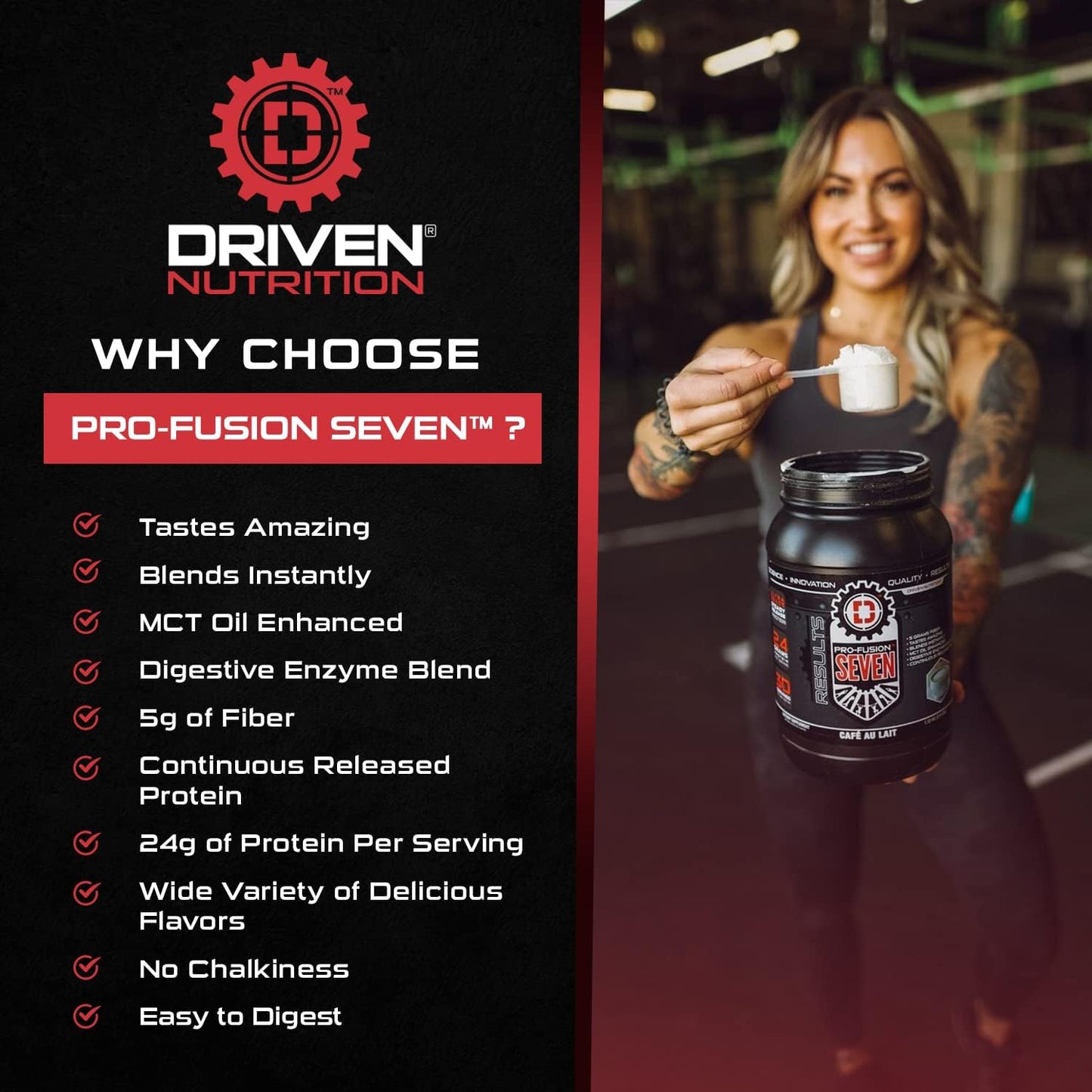 Driven Nutrition Driven Pro Fusion 7 Meal Replacement Powder - Chocolate Milkshake Flavor - 3 lbs - 24g Protein - Digestive Enzymes & MCT Oil - Gluten-Free - On-The-Go Energy & Muscle Support