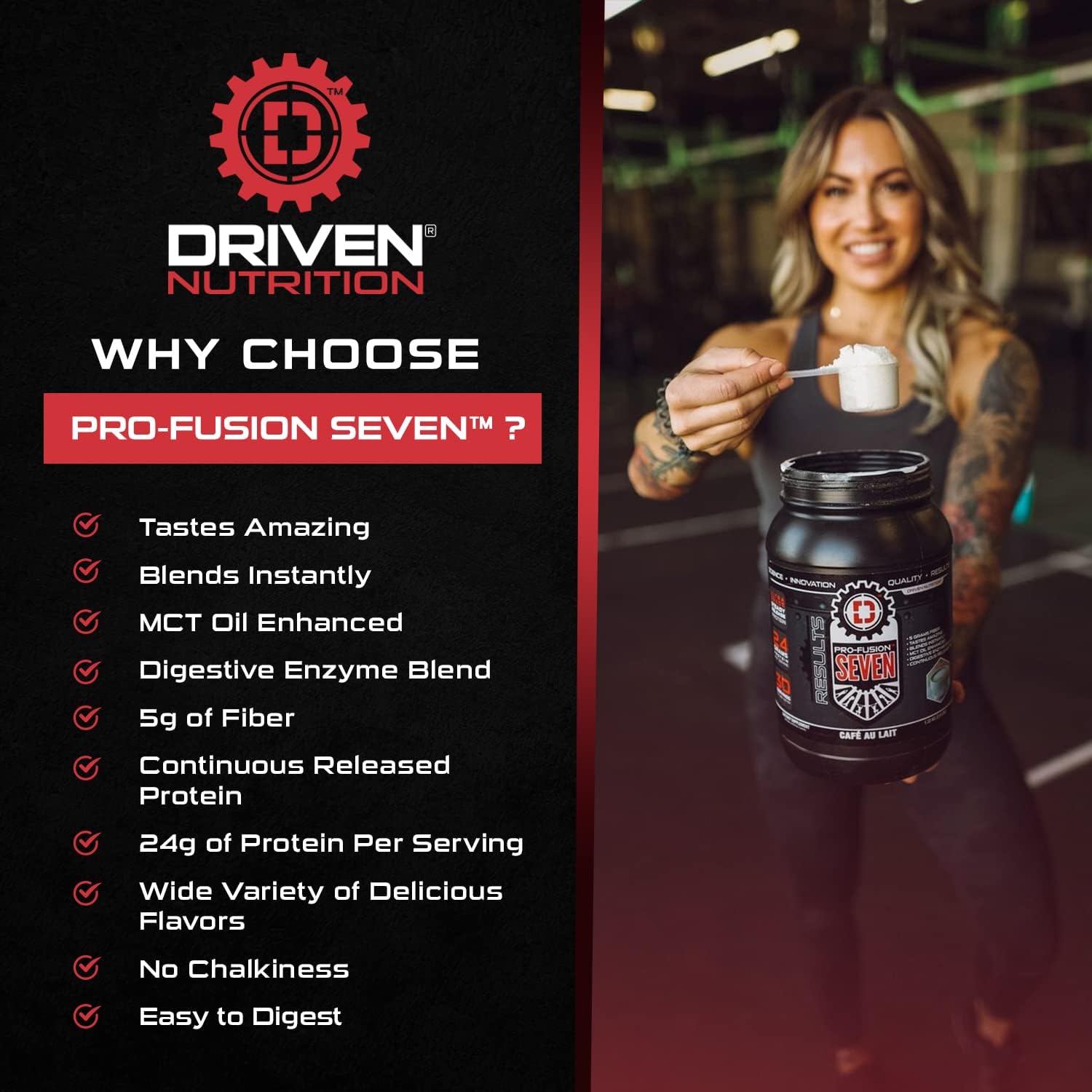 Driven Nutrition Driven Pro Fusion 7 Meal Replacement Powder - Chocolate Milkshake Flavor - 3 lbs - 24g Protein - Digestive Enzymes & MCT Oil - Gluten-Free - On-The-Go Energy & Muscle Support