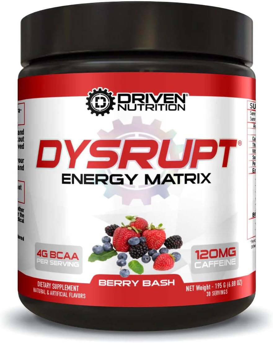 Driven Nutrition DYSRUPT: BCAA + Caffeine Electrolyte Supplement for Improved Recovery, Fat Burning, Endurance, and Focus