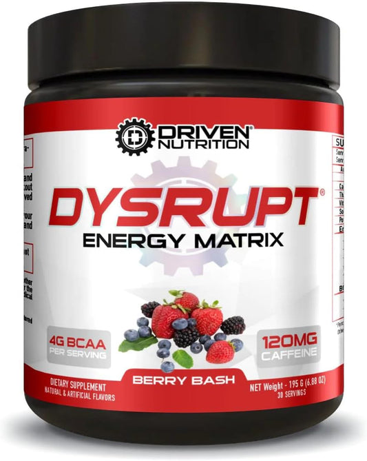 Driven Nutrition DYSRUPT: BCAA + Caffeine Electrolyte Supplement for Improved Recovery, Fat Burning, Endurance, and Focus