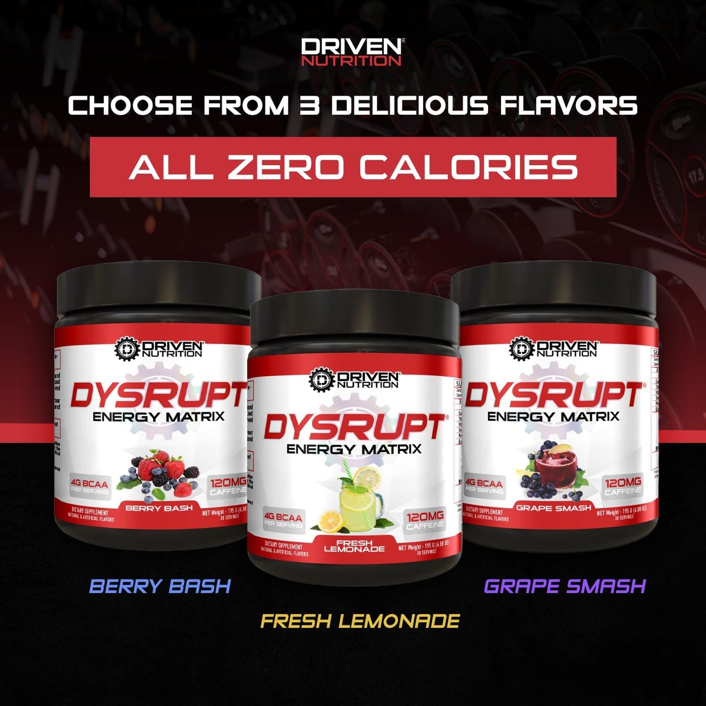 Driven Nutrition DYSRUPT: BCAA + Caffeine Electrolyte Supplement for Improved Recovery, Fat Burning, Endurance, and Focus