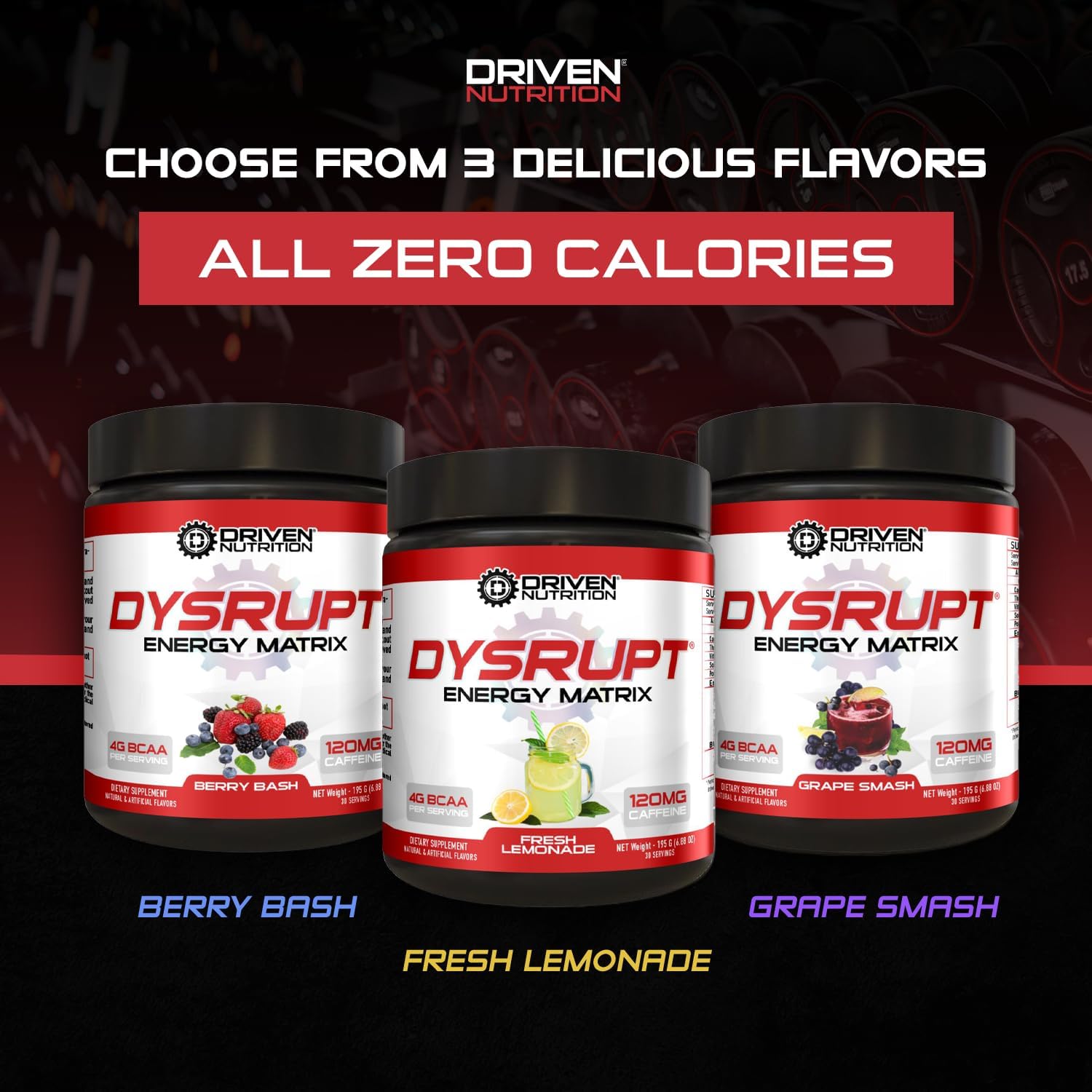 Driven Nutrition DYSRUPT: BCAA + Caffeine Electrolyte Supplement for Improved Recovery, Fat Burning, Endurance, and Focus