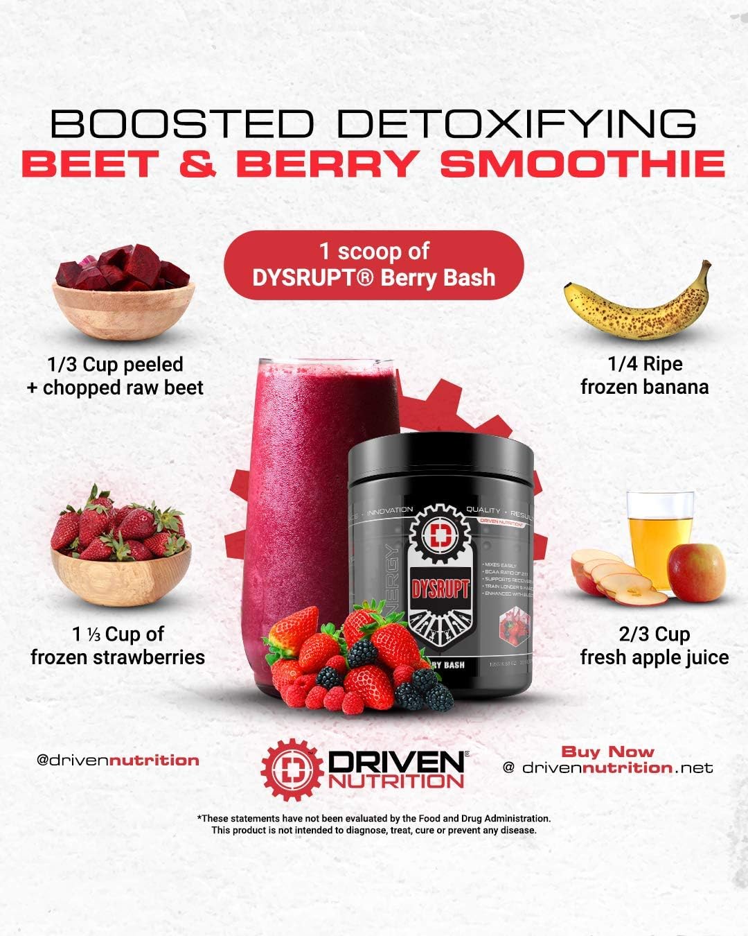 Driven Nutrition DYSRUPT: BCAA + Caffeine Electrolyte Supplement for Improved Recovery, Fat Burning, Endurance, and Focus
