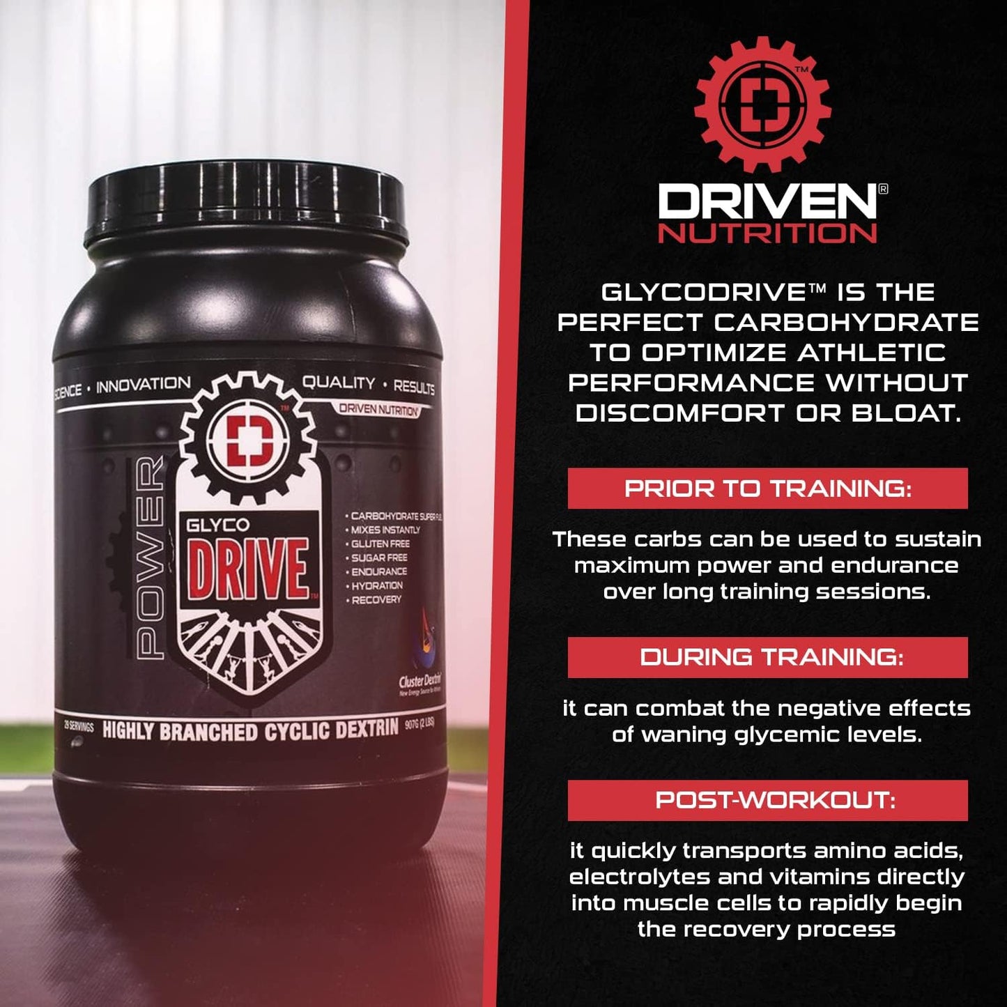 Driven Nutrition GlycoDrive: Highly Branched Cyclic Dextrin Carb Powder for Energy & Recovery - 2lbs - Pre, Intra, Post-Workout Glycogen Replenishment