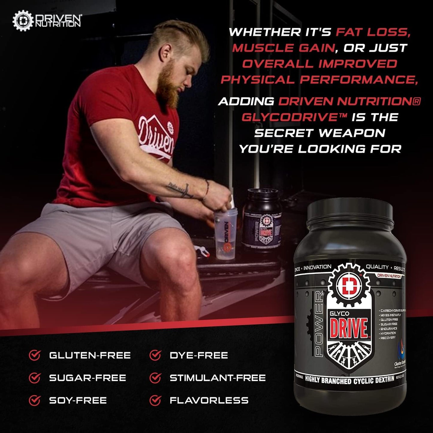 Driven Nutrition GlycoDrive: Highly Branched Cyclic Dextrin Carb Powder for Energy & Recovery - 2lbs - Pre, Intra, Post-Workout Glycogen Replenishment