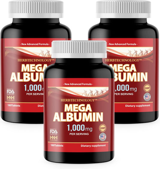 Dr.K&C HNHusa Mega Albumin Protein 1000mg Tablets for Kidney and Liver Health, Energy, and Overall Wellness - 540 Tablets, 180 Tabs x 3 Pack