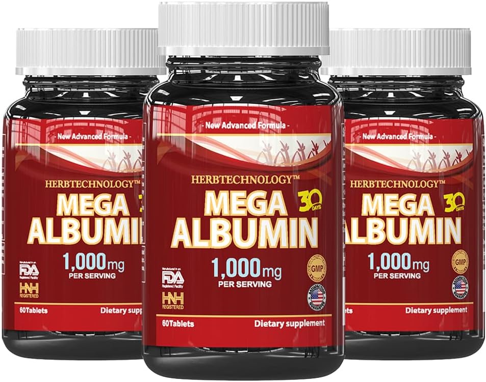 Dr.K&C Mega Albumin Protein 1000mg 180 Tablets - Support Healthy Kidney & Liver Function, Boost Energy & Overall Health - 60tabs x 3pk