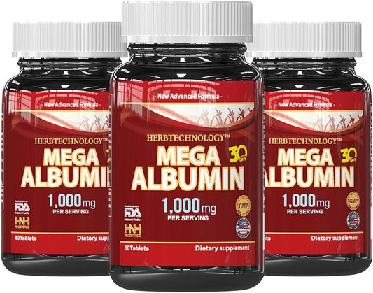 Dr.K&C Mega Albumin Protein 1000mg 180 Tablets - Support Healthy Kidney & Liver Function, Boost Energy & Overall Health - 60tabs x 3pk