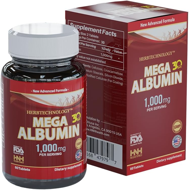 Dr.K&C Mega Albumin Protein 1000mg 180 Tablets - Support Healthy Kidney & Liver Function, Boost Energy & Overall Health - 60tabs x 3pk