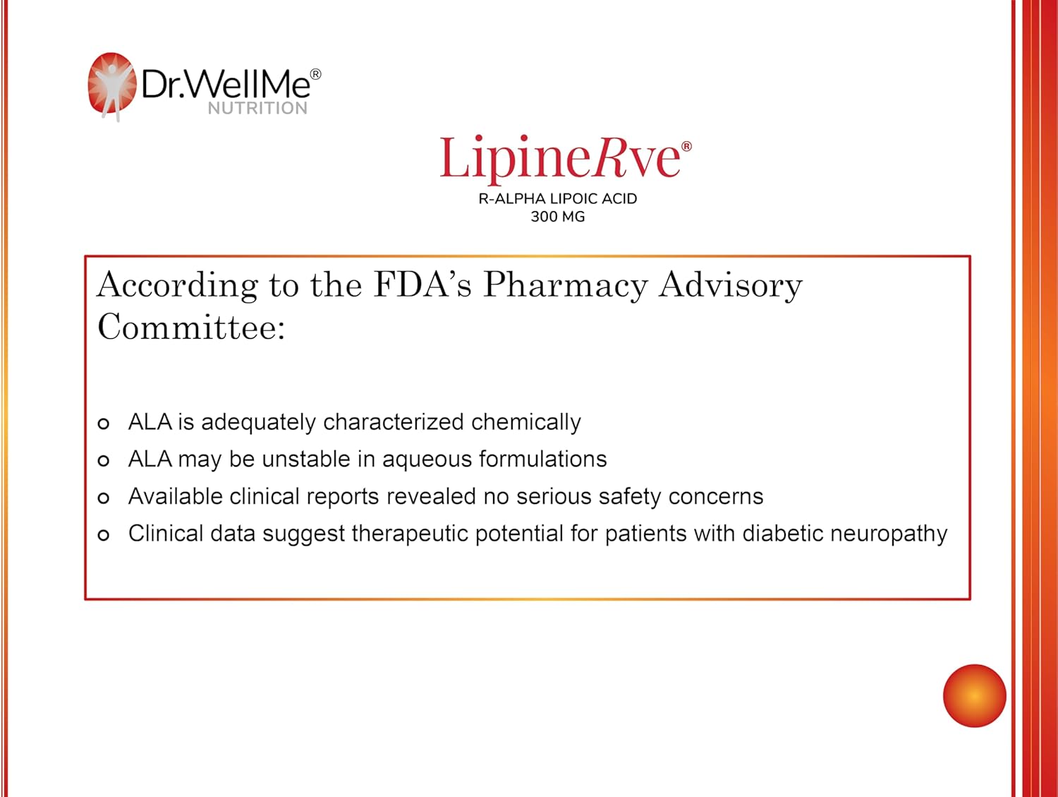 Dr.WellMe Lipinerve R Alpha Lipoic Acid 300mg Capsules - Antioxidant Supplement, Kosher/Halal, 30 Count USA Made