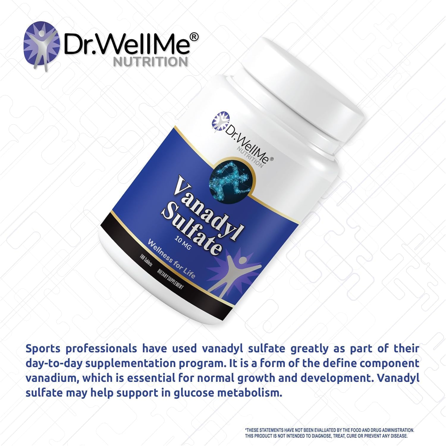 Dr.WellMe Nutrition Vanadyl Sulfate Supplement 10 mg - Supports Healthy Blood Sugar - 100 Tablets (Pack of 3)
