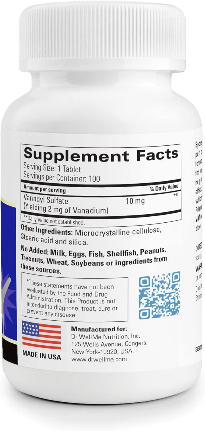 Dr.WellMe Vanadyl Sulfate Supplement 10 mg - 200 Tablets (2 Pack) - Non-GMO, Gluten-Free Formula by DR WELLME NUTRITION