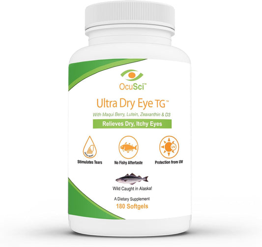 Dry Eye Relief Supplement with Triglyceride Omega-3, Omega-7, Maqui Berry, Lutein, and Vitamin D3 - 60 Day Supply