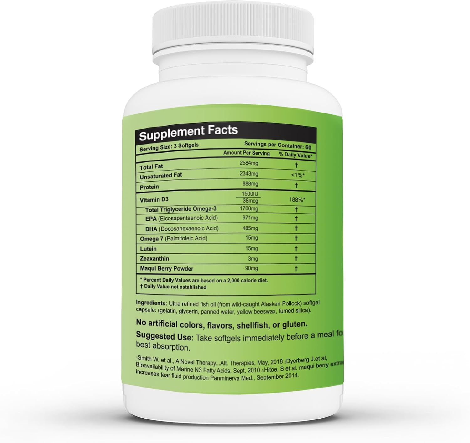 Dry Eye Relief Supplement with Triglyceride Omega-3, Omega-7, Maqui Berry, Lutein, and Vitamin D3 - 60 Day Supply